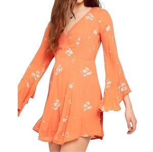 Free People Women's Jasmine Embroidered Floral Babydoll Dress V-Neck Long Sleeve